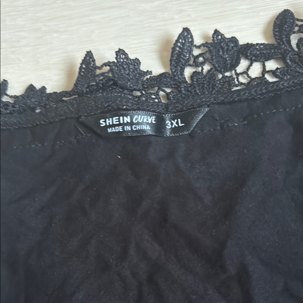 3/$10 Black Floral Crochet Detail Bell Sleeve Blouse - Picture 3 of 7